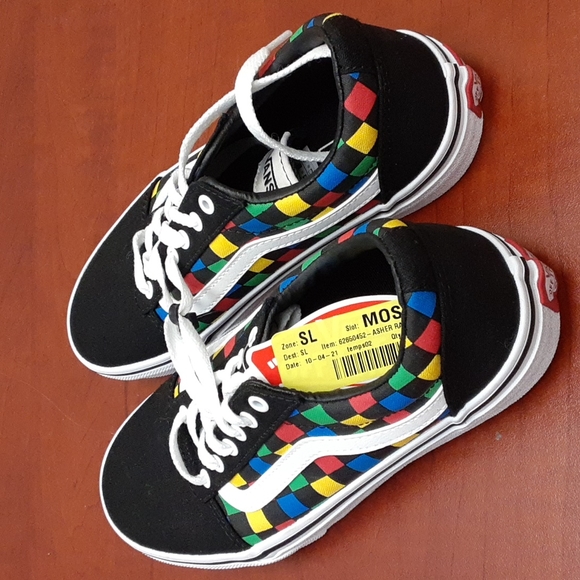 LAST CALL!!  Vans Ward Rainbow Checkered Youth Shoes Sz 3 - Picture 2 of 7
